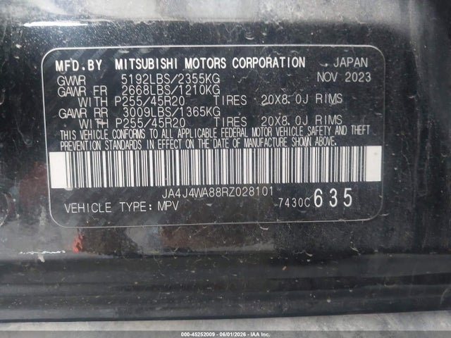 2024 Mitsubishi Outlander Sel 2.5 S-awc მანქანა იყიდება აუქციონზე, vin: JA4J4WA88RZ028101, აუქციონის ნომერი: 45252009