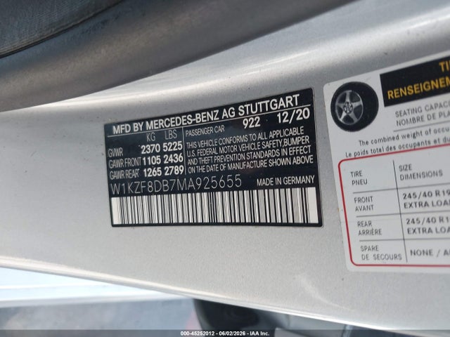 2021 Mercedes-benz E 350 მანქანა იყიდება აუქციონზე, vin: W1KZF8DB7MA925655, აუქციონის ნომერი: 45252012