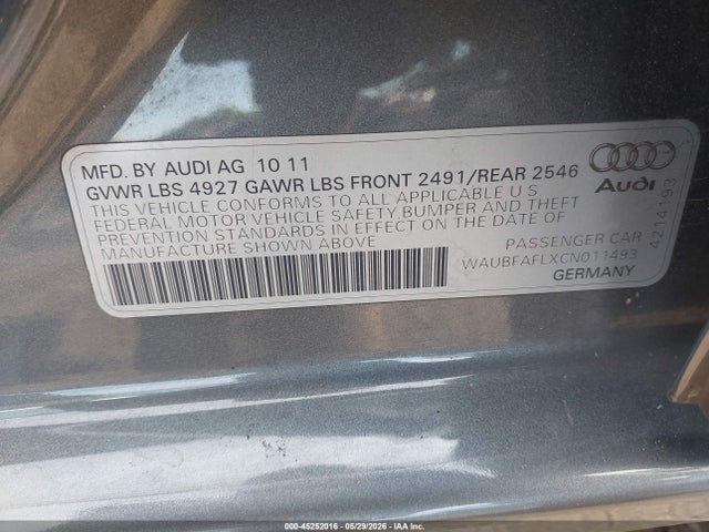 Aukcja sprzedaży 2012 Audi A4 2.0t Premium, vin: WAUBFAFLXCN011493, numer aukcji: 45252016