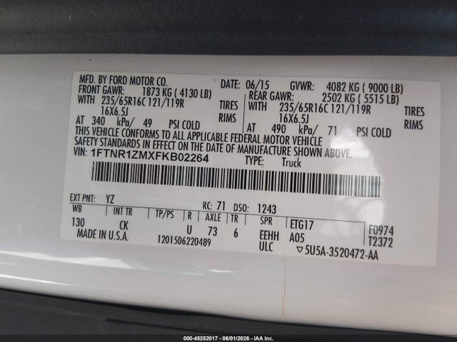 1FTNR1ZMXFKB02264 Ford Transit-250