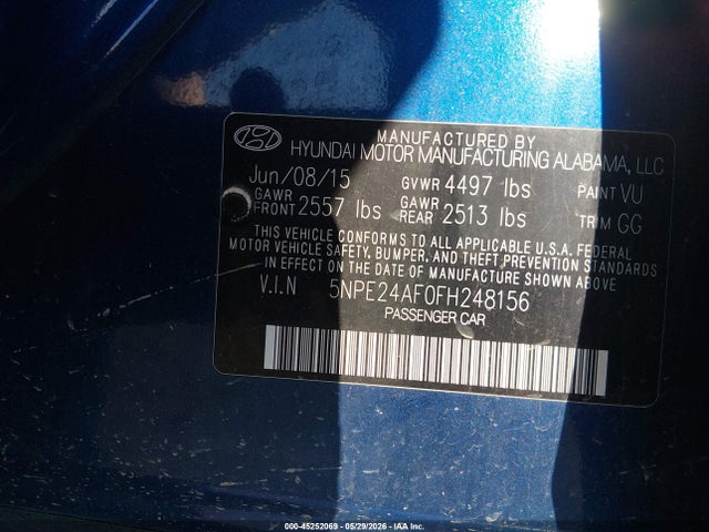 Aukcja sprzedaży 2015 Hyundai Sonata Se, vin: 5NPE24AF0FH248156, numer aukcji: 45252069