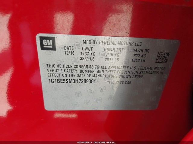 1G1BE5SM3H7209381 Chevrolet Cruze Lt Auto