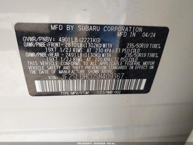 Aukcja sprzedaży 2025 Subaru Forester Sport, vin: JF2SLDHC0SH409367, numer aukcji: 45252072