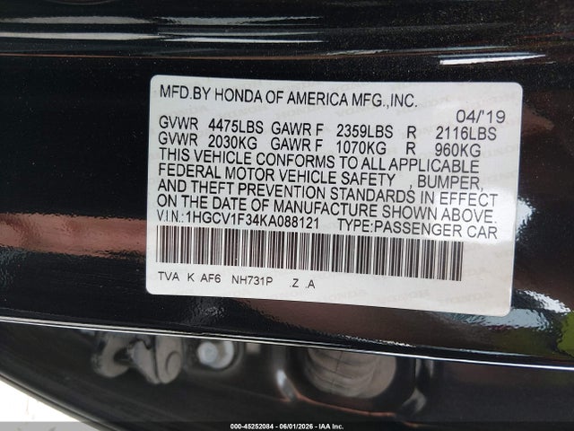 1HGCV1F34KA088121 Honda Accord Sport