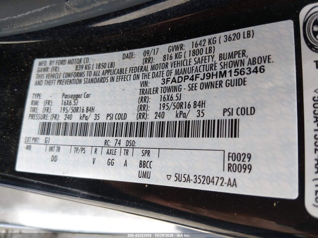 Продажа на аукционе авто 2017 Ford Fiesta Titanium, vin: 3FADP4FJ9HM156346, номер лота: 45252086