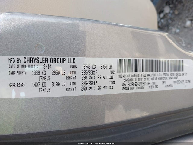Aukcja sprzedaży 2015 Dodge Grand Caravan American Value Pkg, vin: 2C4RDGBG1FR511469, numer aukcji: 45252174