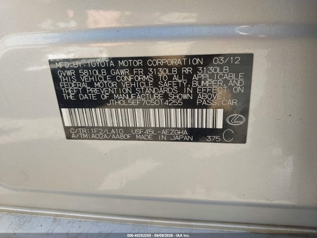 Продажа на аукционе авто 2012 Lexus Ls 460, vin: JTHCL5EF7C5014255, номер лота: 45252205