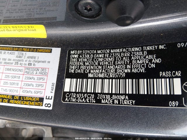 2018 Toyota C-hr Xle მანქანა იყიდება აუქციონზე, vin: NMTKHMBX2JR037759, აუქციონის ნომერი: 45252219