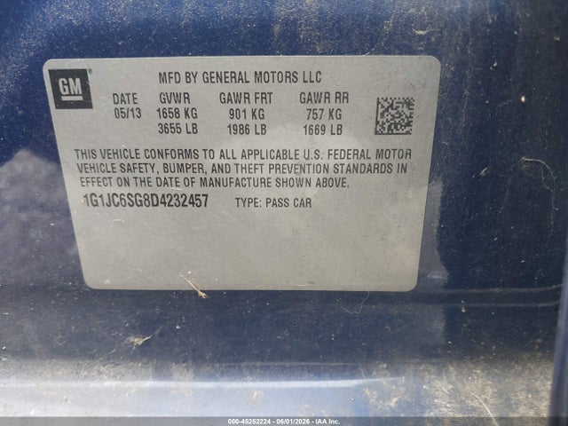 Продажа на аукционе авто 2013 Chevrolet Sonic Lt Auto, vin: 1G1JC6SG8D4232457, номер лота: 45252224