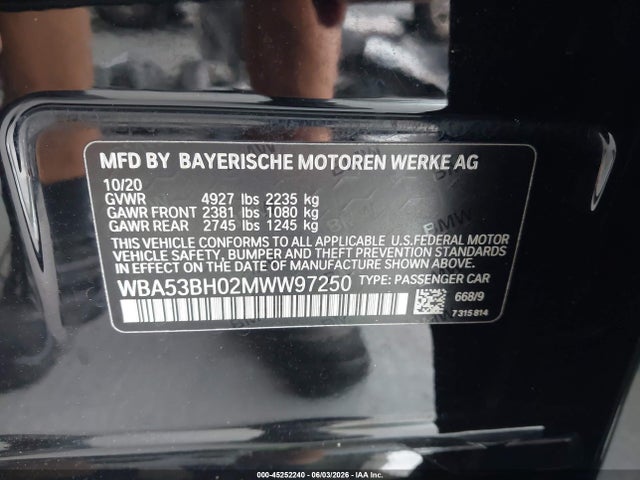Aukcja sprzedaży 2021 Bmw 530i, vin: WBA53BH02MWW97250, numer aukcji: 45252240