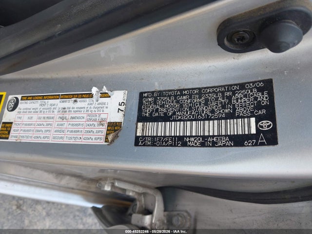 Продаж на аукціоні авто 2006 Toyota Prius, vin: JTDKB20U163172594, номер лоту: 45252246