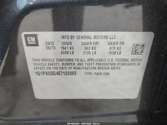 45252267 :رقم المزاد ، 1G1PA5SG4E7123083 vin ، 2014 Chevrolet Cruze Ls Auto مزاد بيع