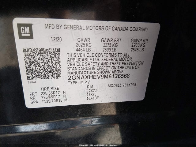 2GNAXHEV9M6136568 Chevrolet Equinox Fwd Ls