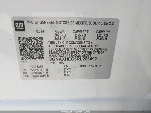 Продажа на аукционе авто 2024 Chevrolet Equinox Fwd Ls, vin: 3GNAXHEG5RL265492, номер лота: 45252291