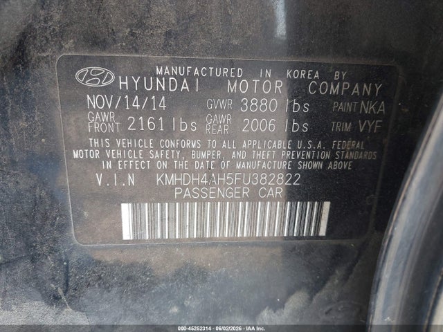 Продажа на аукционе авто 2015 Hyundai Elantra Sport, vin: KMHDH4AH5FU382822, номер лота: 45252314