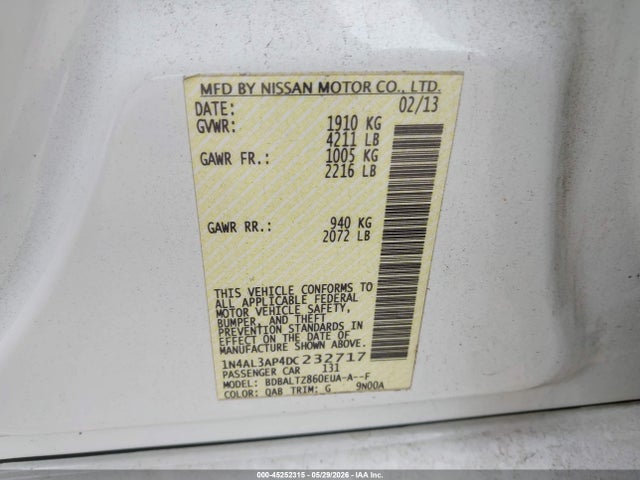Aukcja sprzedaży 2013 Nissan Altima 2.5 Sv, vin: 1N4AL3AP4DC232717, numer aukcji: 45252315