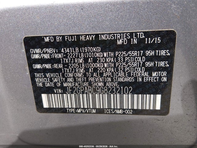 Subaru Crosstrek 2.0i Premium 2016 JF2GPABC9G8232102 Image 9