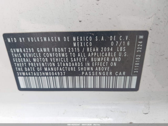 Продажа на аукционе авто 2017 Volkswagen Golf Gti Autobahn 4-door, vin: 3VW447AU3HM004937, номер лота: 45252347