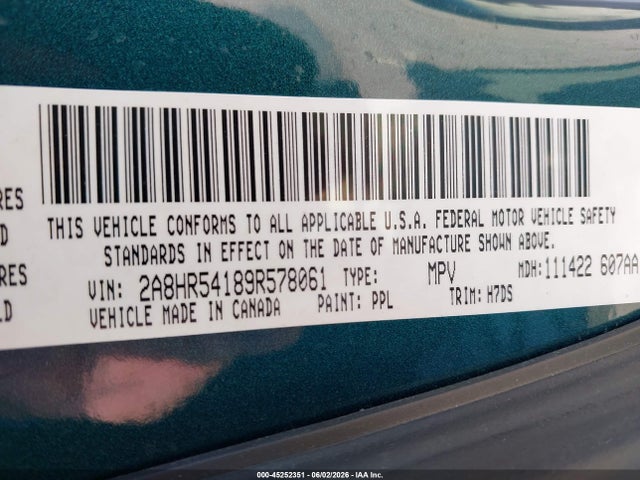 2009 Chrysler Town & Country Touring მანქანა იყიდება აუქციონზე, vin: 2A8HR54189R578061, აუქციონის ნომერი: 45252351
