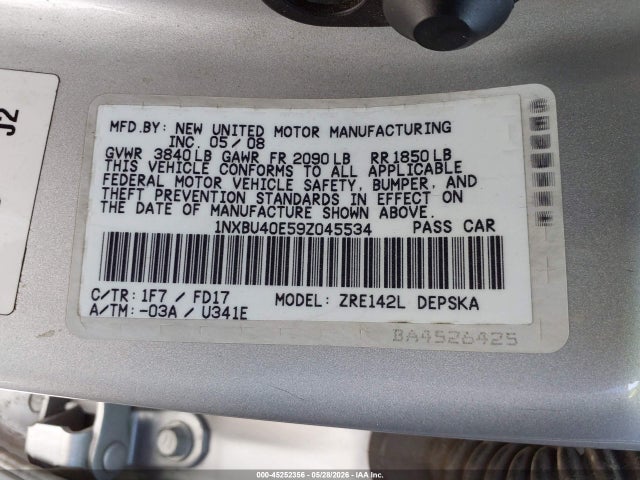 Aukcja sprzedaży 2009 Toyota Corolla S, vin: 1NXBU40E59Z045534, numer aukcji: 45252356