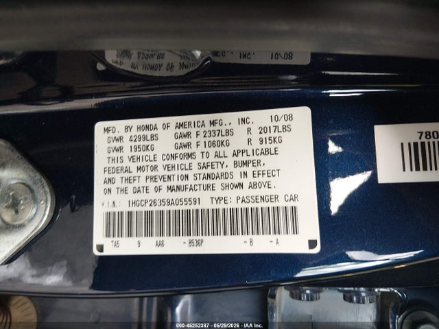 Продажа на аукционе авто 2009 Honda Accord 2.4 Lx, vin: 1HGCP26359A055591, номер лота: 45252387