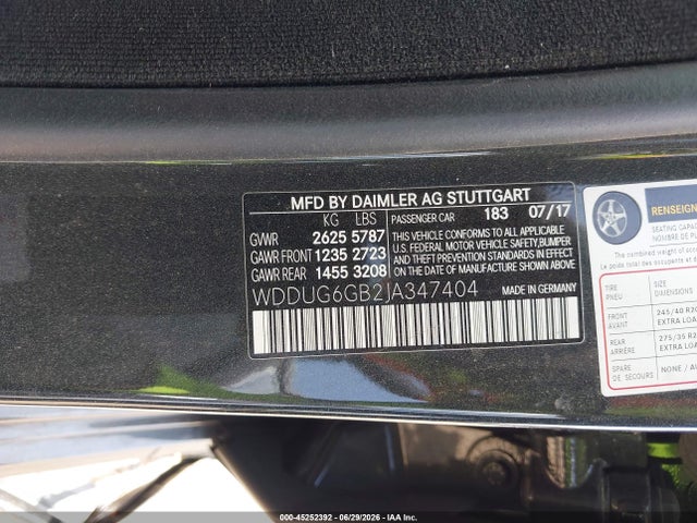 Aukcja sprzedaży 2018 Mercedes-benz S 450, vin: WDDUG6GB2JA347404, numer aukcji: 45252392
