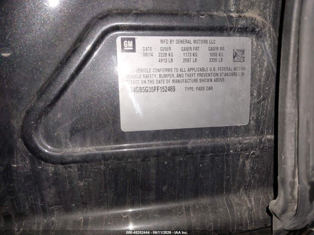2015 Buick Lacrosse Leather მანქანა იყიდება აუქციონზე, vin: 1G4GB5G35FF152489, აუქციონის ნომერი: 45252444