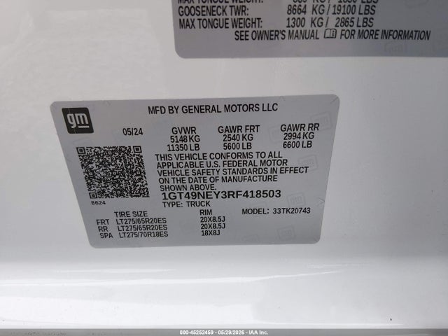1GT49NEY3RF418503 GMC Sierra 2500hd 4wd Standard Bed Slt