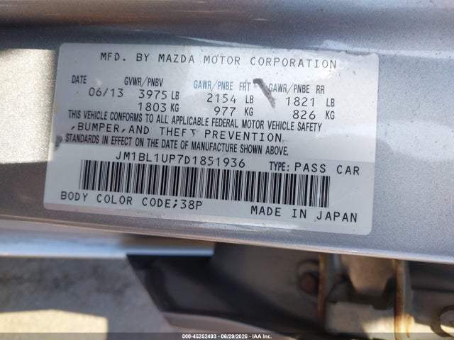 45252493 :رقم المزاد ، JM1BL1UP7D1851936 vin ، 2013 Mazda Mazda3 I Sport مزاد بيع