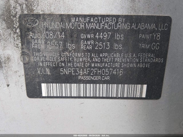 Aukcja sprzedaży 2015 Hyundai Sonata Sport, vin: 5NPE34AF2FH057416, numer aukcji: 45252505