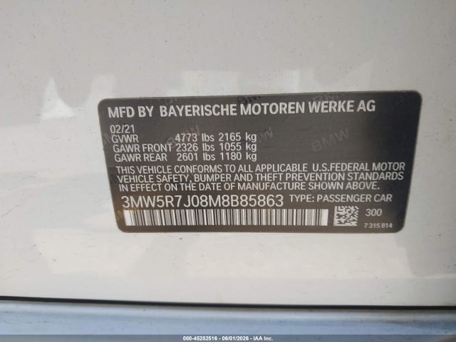 Продажа на аукционе авто 2021 Bmw 330i Xdrive, vin: 3MW5R7J08M8B85863, номер лота: 45252516