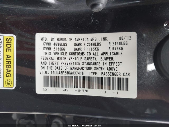 Продаж на аукціоні авто 2012 Acura Tl 3.5, vin: 19UUA8F28CA037416, номер лоту: 45252523