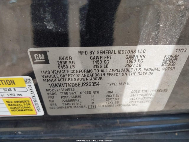 Продаж на аукціоні авто 2014 Gmc Acadia Denali, vin: 1GKKVTKD5EJ225354, номер лоту: 45252572