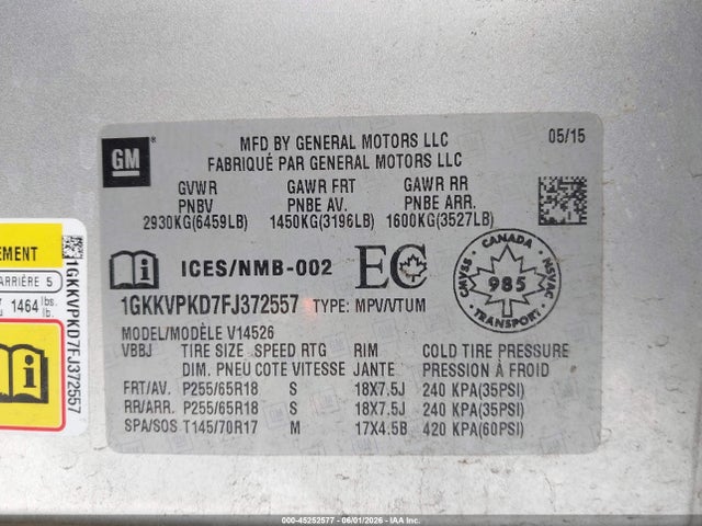 GMC Acadia Sle-2 2015 1GKKVPKD7FJ372557 Image 9