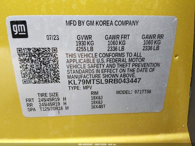 KL79MTSL9RB043447 Chevrolet Trailblazer Fwd Rs