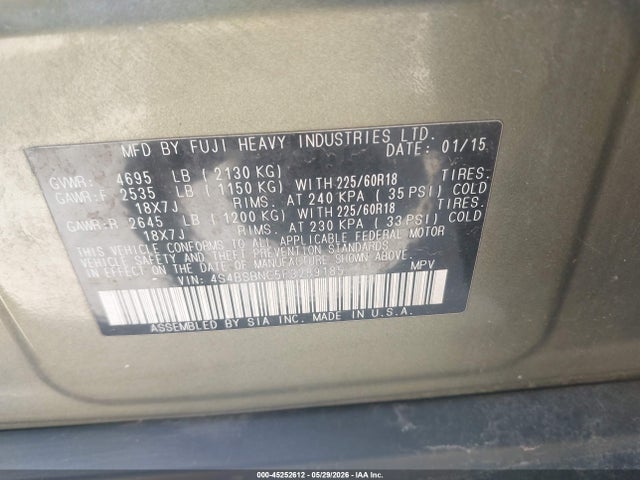 Продаж на аукціоні авто 2015 Subaru Outback 2.5i Limited, vin: 4S4BSBNC5F3289185, номер лоту: 45252612