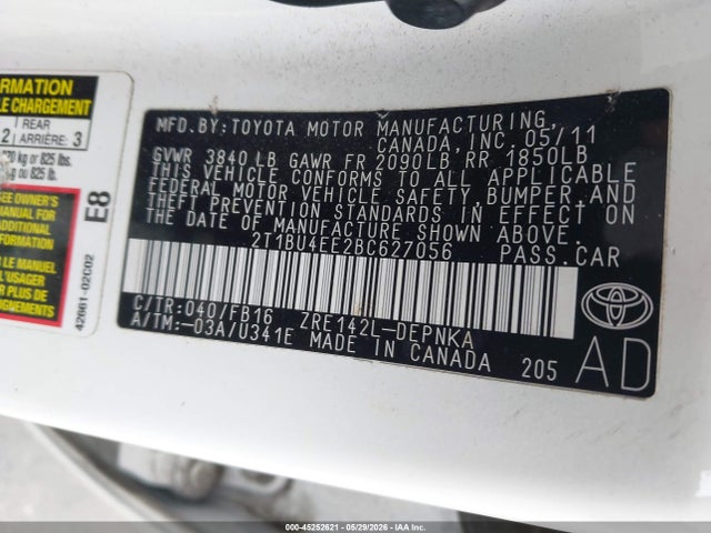 Продажа на аукционе авто 2011 Toyota Corolla Le, vin: 2T1BU4EE2BC627056, номер лота: 45252621