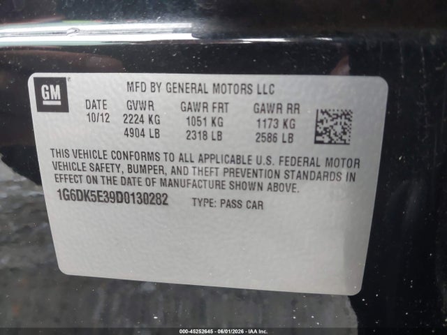 2013 Cadillac Cts Performance მანქანა იყიდება აუქციონზე, vin: 1G6DK5E39D0130282, აუქციონის ნომერი: 45252645