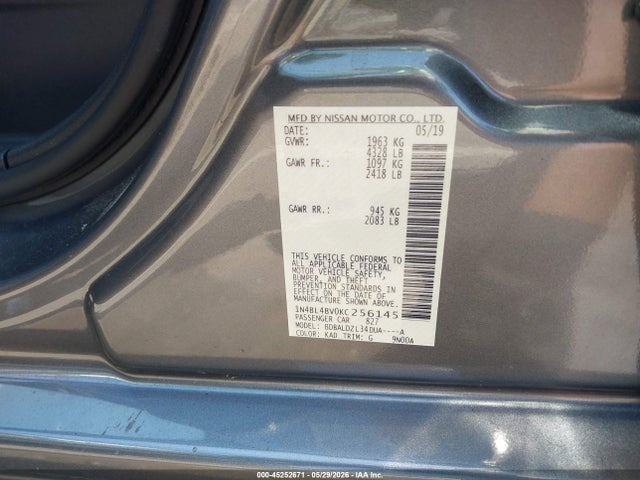 Продаж на аукціоні авто 2019 Nissan Altima 2.5 S, vin: 1N4BL4BV0KC256145, номер лоту: 45252671