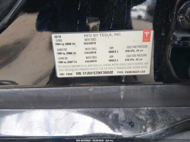 Tesla Model S 100d/75d/long Range/standard Range 2019 5YJSA1E29KF306592 Image 9