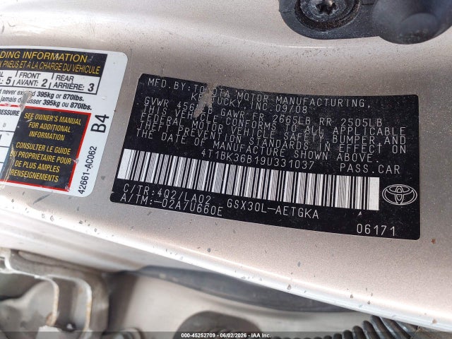 45252709 :رقم المزاد ، 4T1BK36B19U331037 vin ، 2009 Toyota Avalon Xls مزاد بيع