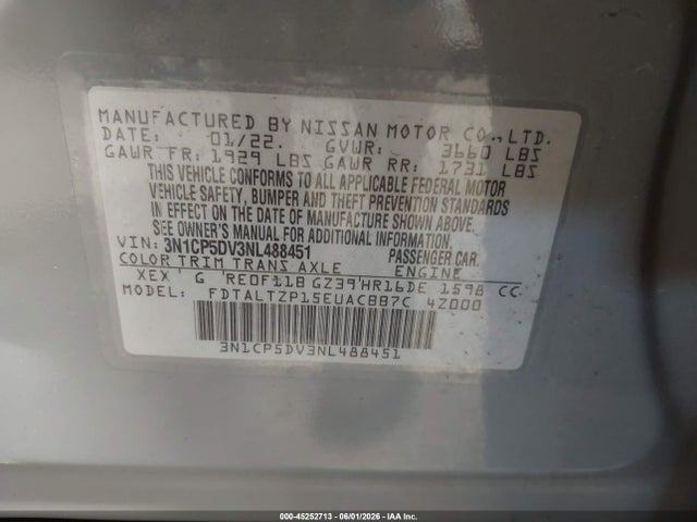 Aukcja sprzedaży 2022 Nissan Kicks Sr Xtronic Cvt, vin: 3N1CP5DV3NL488451, numer aukcji: 45252713