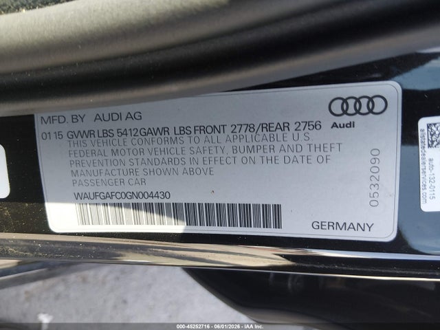 Auction sale of the 2016 Audi A6 3.0t Premium Plus, vin: WAUFGAFC0GN004430, lot number: 45252716