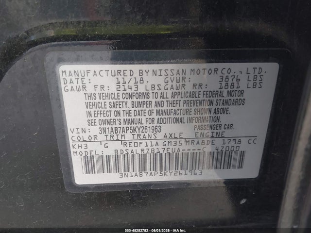 Nissan SENTRA SR 2019 3N1AB7AP5KY261963 Image 9