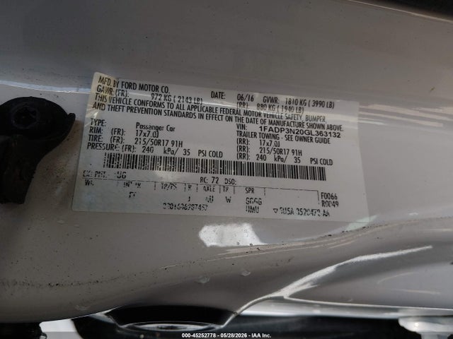 Aukcja sprzedaży 2016 Ford Focus Titanium, vin: 1FADP3N20GL363132, numer aukcji: 45252778