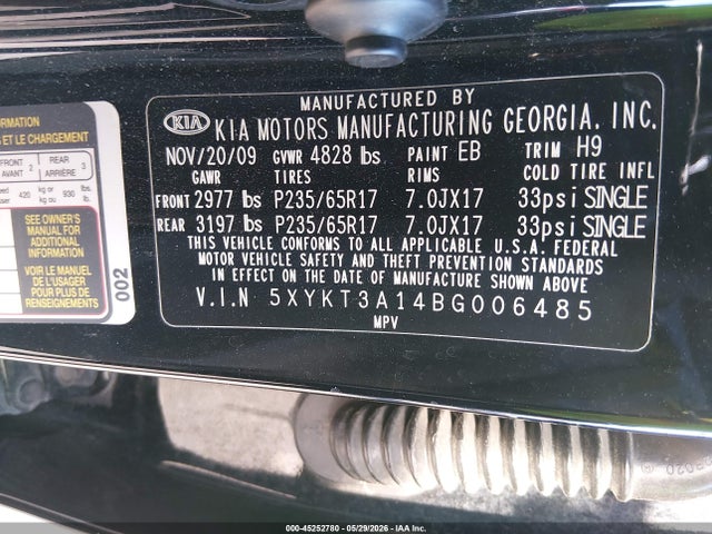 Продажа на аукционе авто 2011 Kia Sorento, vin: 5XYKT3A14BG006485, номер лота: 45252780