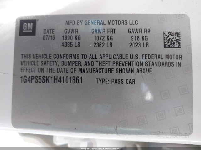 Продаж на аукціоні авто 2017 Buick Verano Leather Group, vin: 1G4PS5SK1H4101861, номер лоту: 45252794