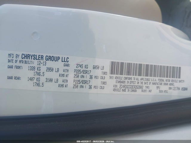 Aukcja sprzedaży 2014 Dodge Grand Caravan Sxt, vin: 2C4RDGCG3ER262802, numer aukcji: 45252817