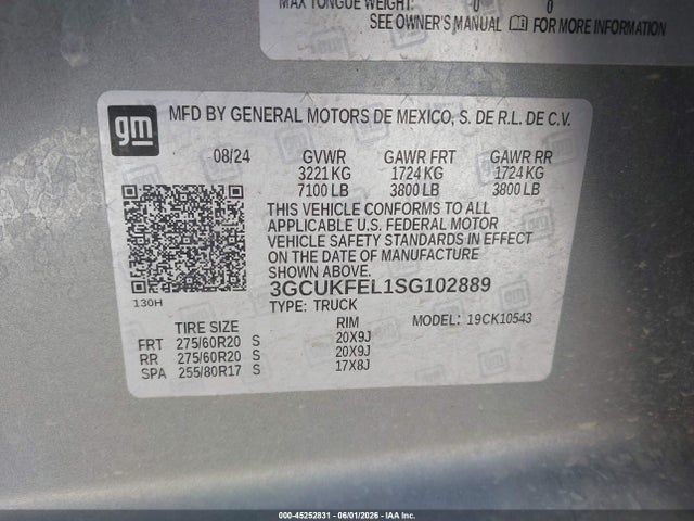 3GCUKFEL1SG102889 Chevrolet Silverado 1500 4wd Short Bed Lt Trail Boss