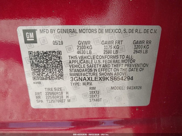 Chevrolet EQUINOX LT 2019 3GNAXLEX9KS654294 Image 9